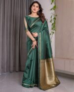 Emerald Green Soft Kanjivaram Silk Saree with Golden Zari Border & Rich Pallu | 5.5m Saree + 0.8m Blouse Piece - Image 9
