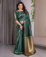 Emerald Green Soft Kanjivaram Silk Saree with Golden Zari Border & Rich Pallu | 5.5m Saree + 0.8m Blouse Piece - Image 11