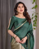 Emerald Green Soft Kanjivaram Silk Saree with Golden Zari Border & Rich Pallu | 5.5m Saree + 0.8m Blouse Piece - Image 6