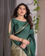 Emerald Green Soft Kanjivaram Silk Saree with Golden Zari Border & Rich Pallu | 5.5m Saree + 0.8m Blouse Piece - Image 10