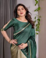 Emerald Green Soft Kanjivaram Silk Saree with Golden Zari Border & Rich Pallu | 5.5m Saree + 0.8m Blouse Piece - Image 8